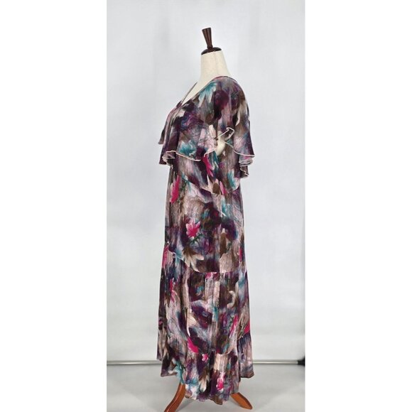 Soft Surroundings Dark Floral Crepe Tiered Maxi Dress Flutter Sleeves Womens 1X - Picture 5 of 10